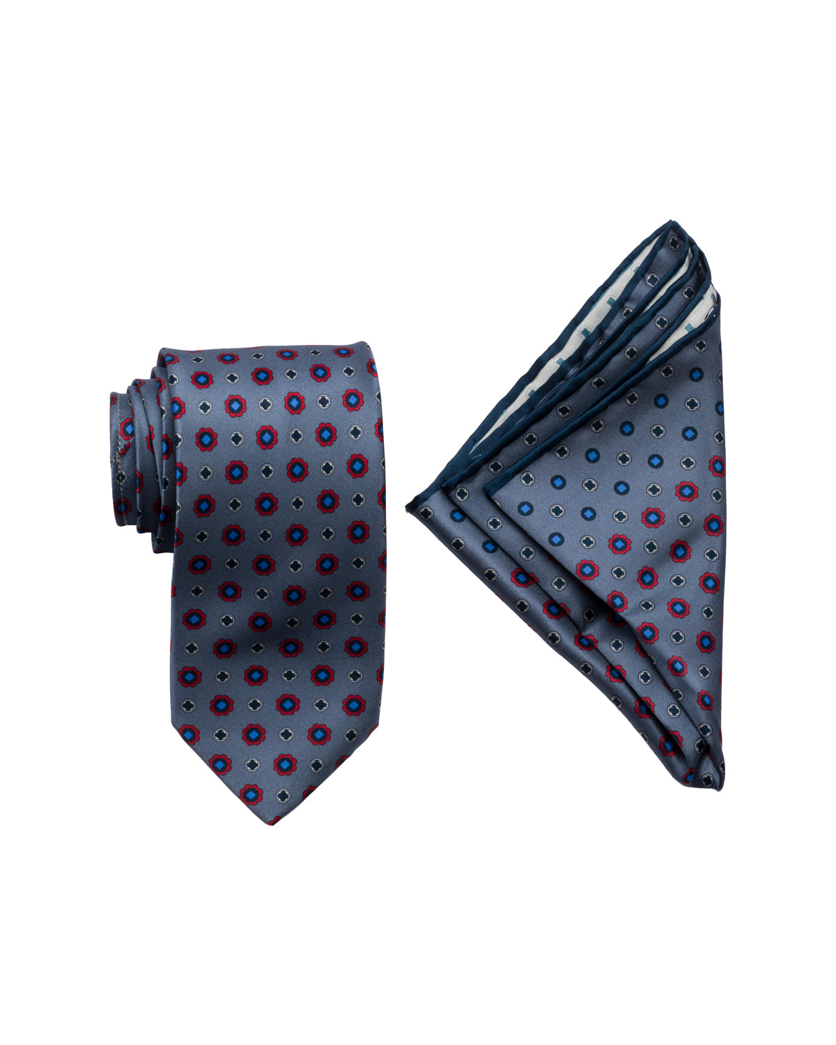 Silk Tie Set with Pocket Square Pattern