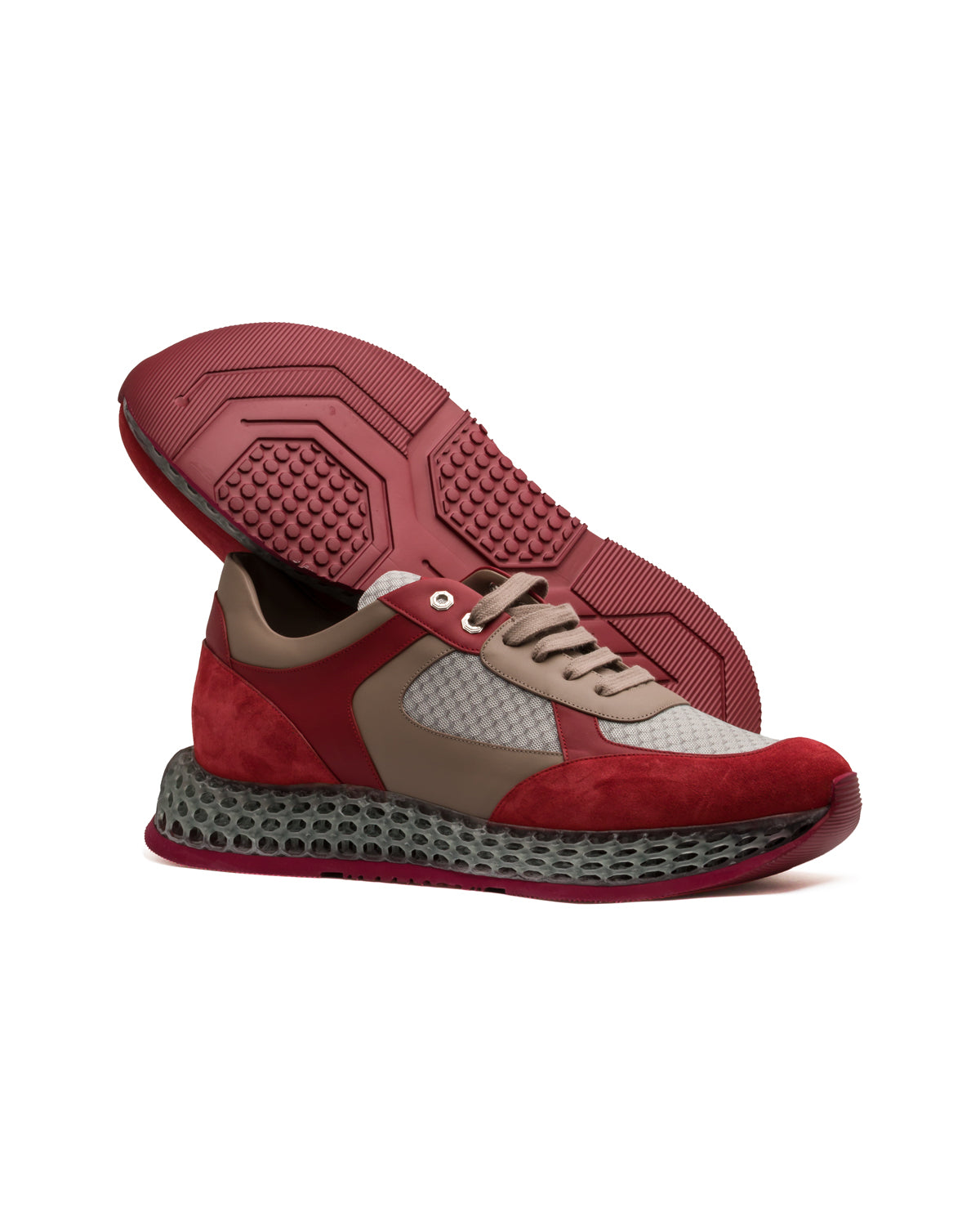 Sneaker Leather Mesh Red Beige with 3D Sole