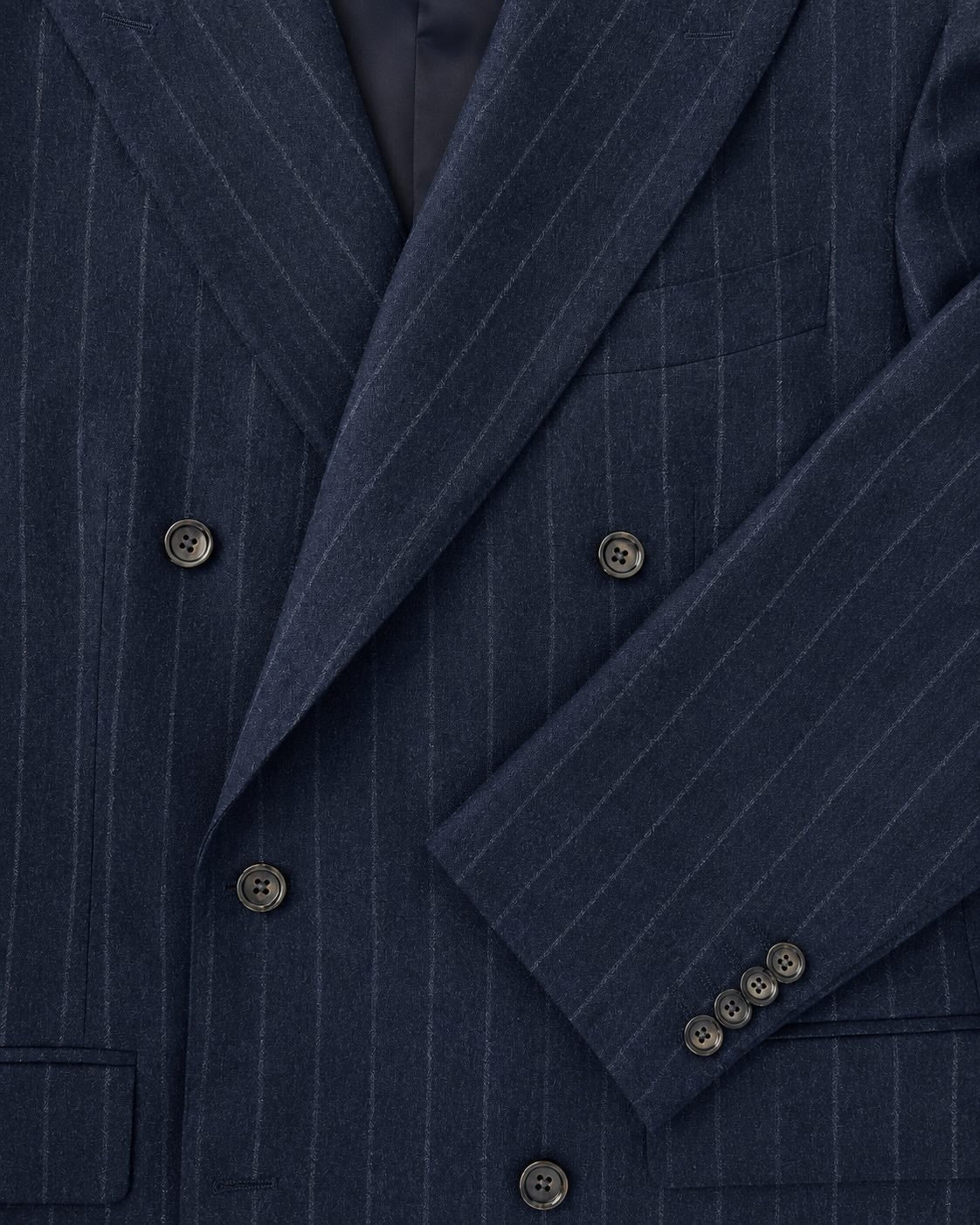 Double-Breasted Pinstripe Wool Suit in Navy