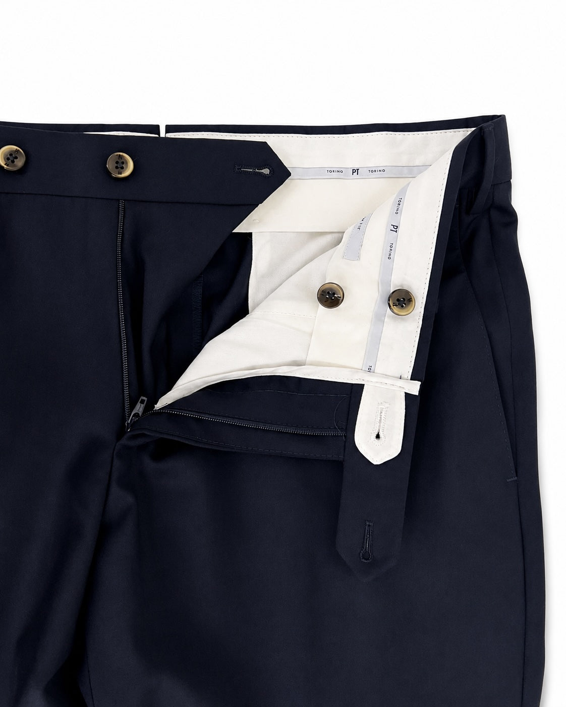 Navy Wool Trousers with Pressed Creases
