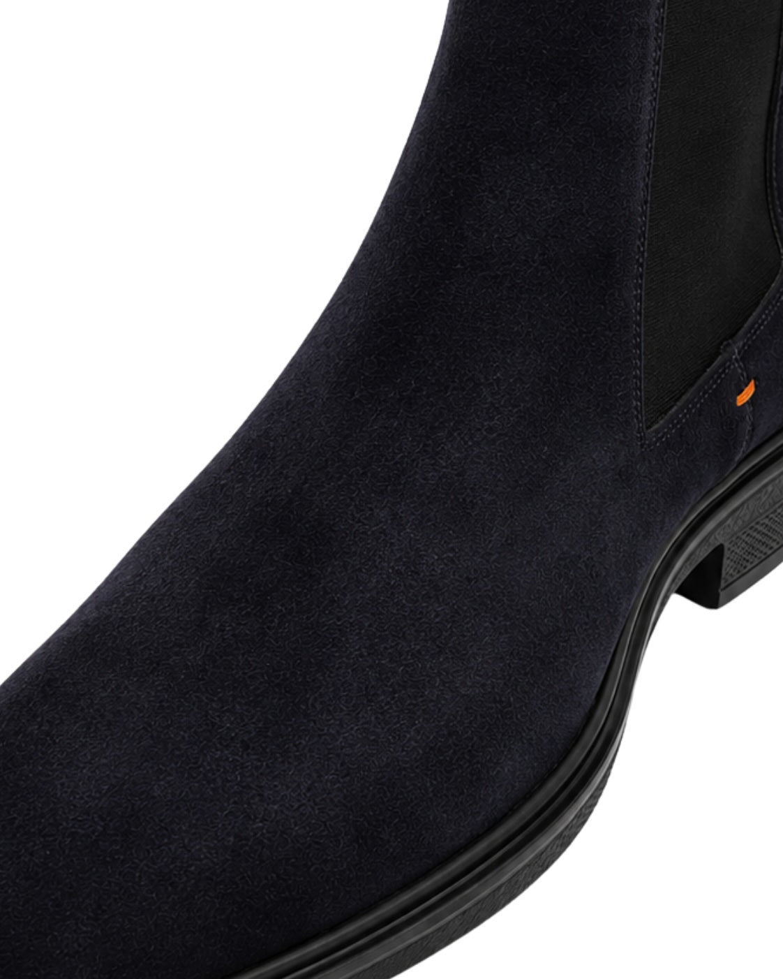Dark blue suede Chelsea boots with a lightweight sole