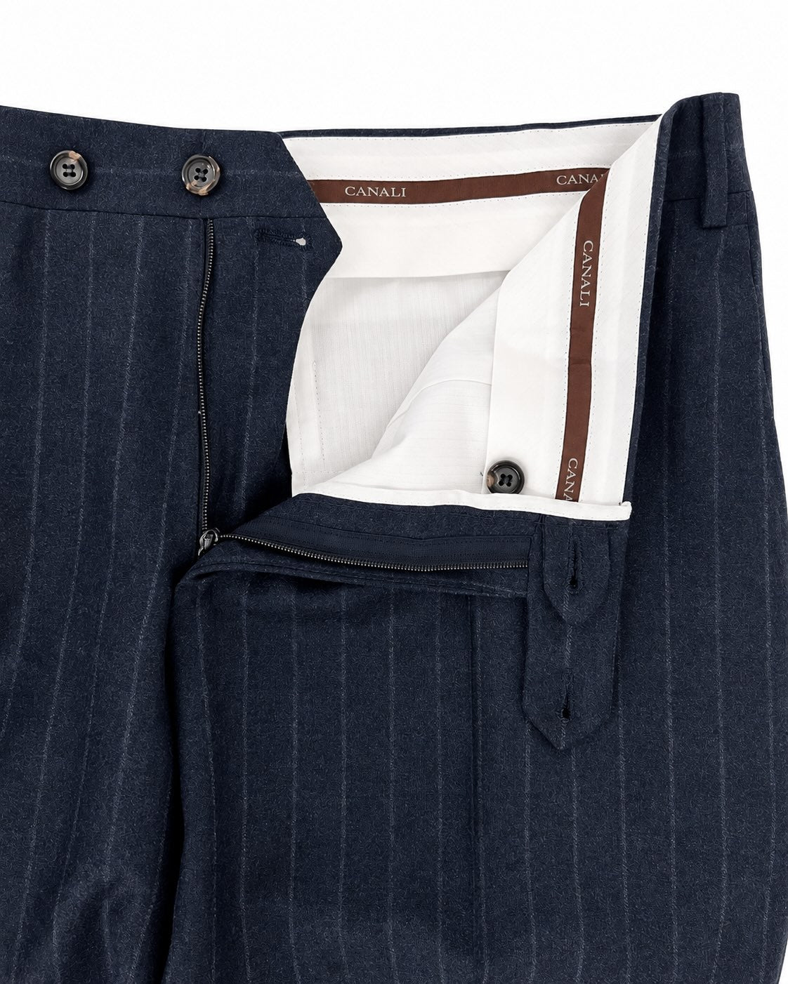 Double-Breasted Pinstripe Wool Suit in Navy
