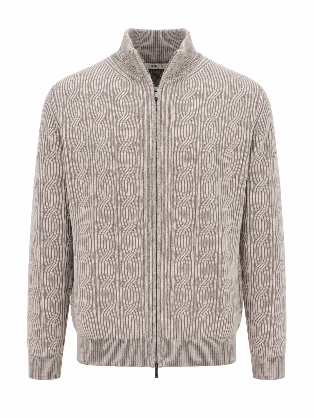 Kaschmir-Strickjacke mit Zopfmuster und Reißverschluss