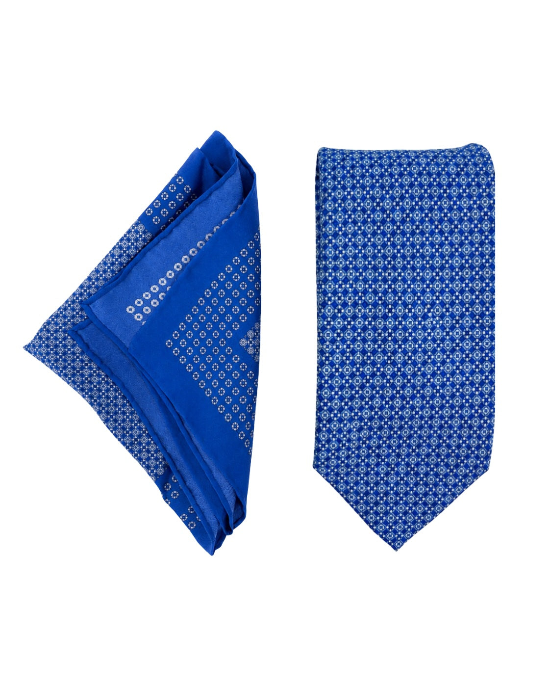 Blaues Seidenkrawatten-Set mit geometrischem Muster