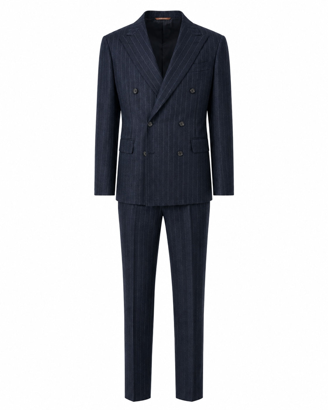 Double-Breasted Pinstripe Wool Suit in Navy