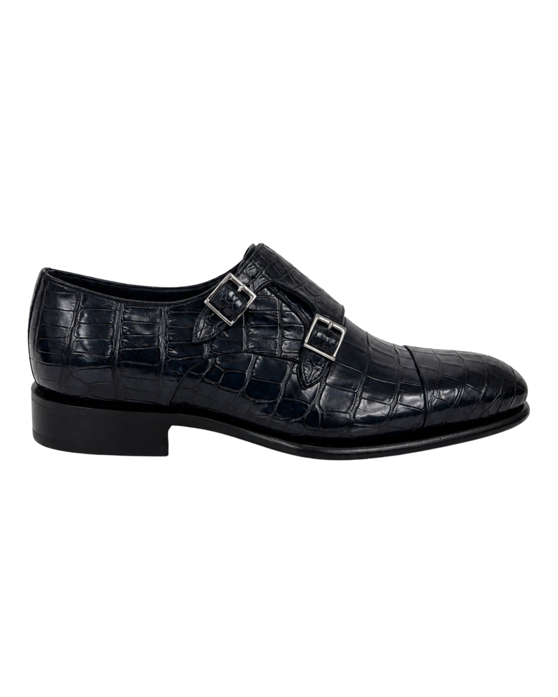 Navy Alligator Double Monk Strap Shoes