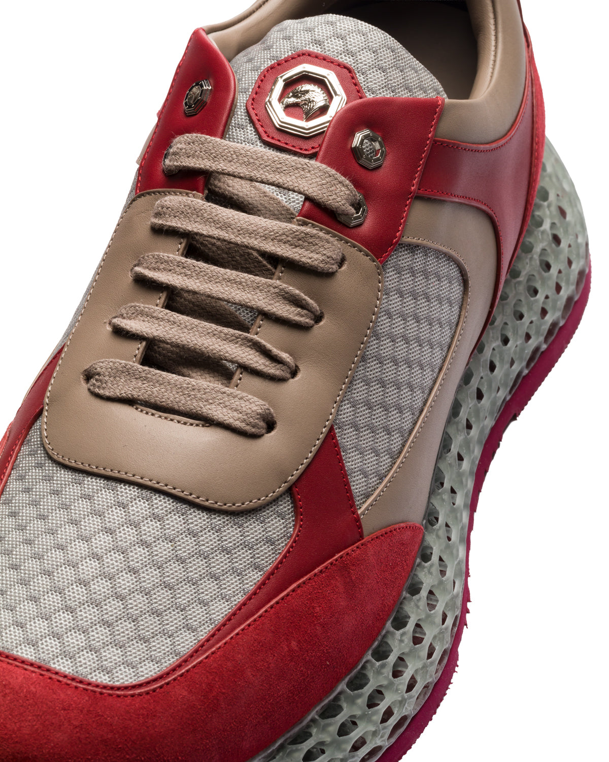 Sneaker Leather Mesh Red Beige with 3D Sole