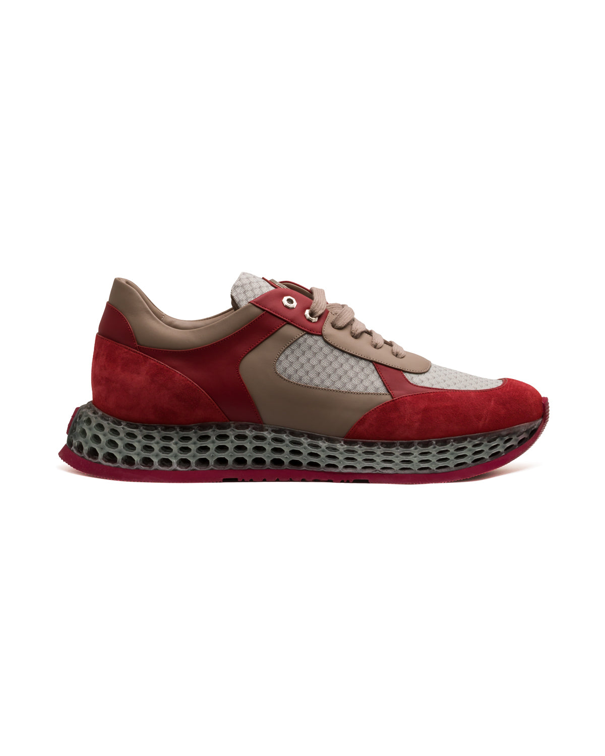 Sneaker Leather Mesh Red Beige with 3D Sole