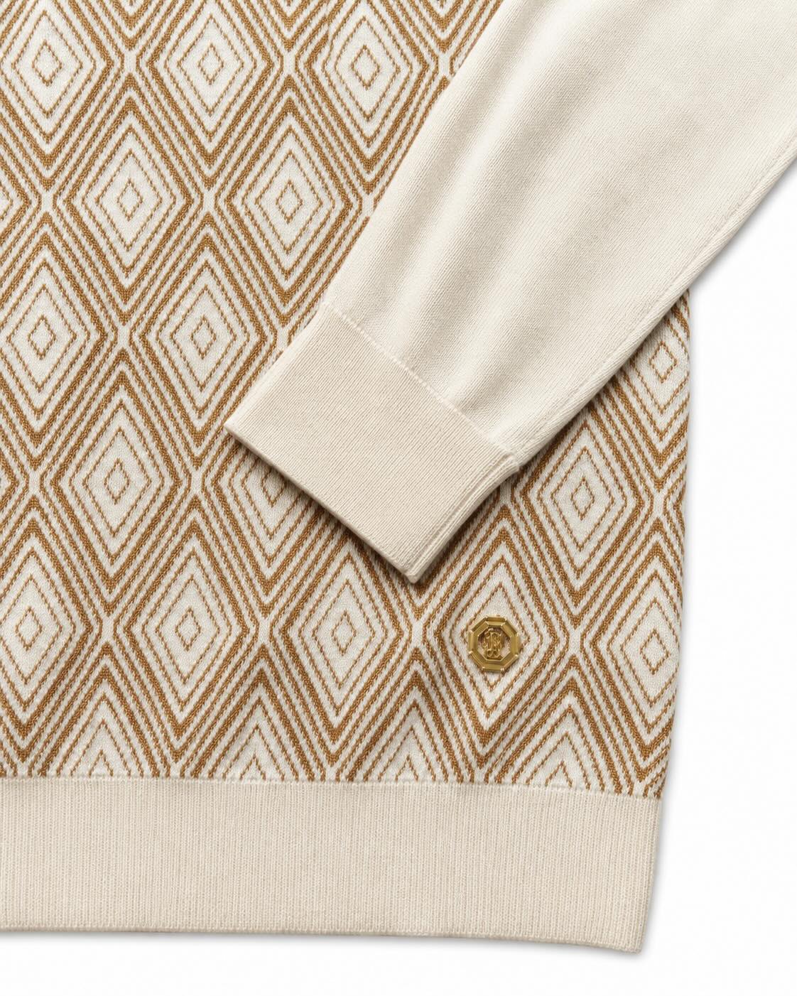 Kaschmir-Seide Strick-Poloshirt mit geometrischem Muster