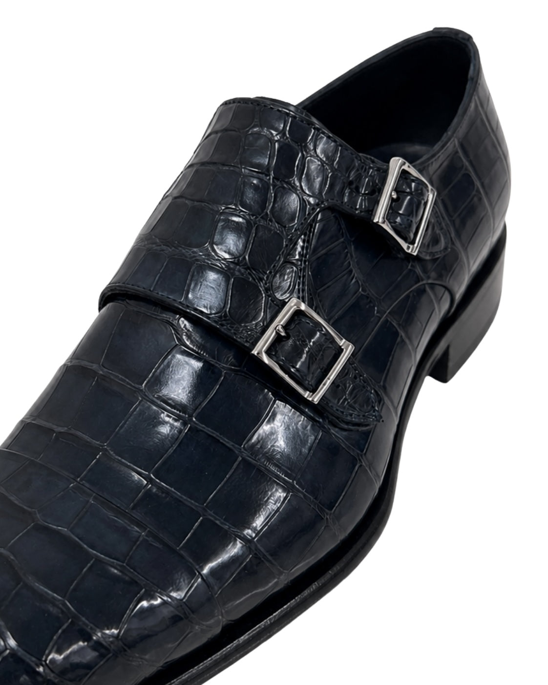 Navy Alligator Double Monk Strap Shoes