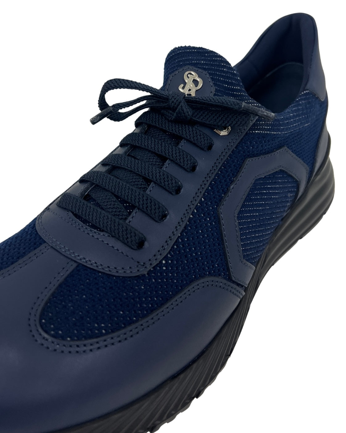 Dunkelblaue Sneakers aus Leder und Synthetik