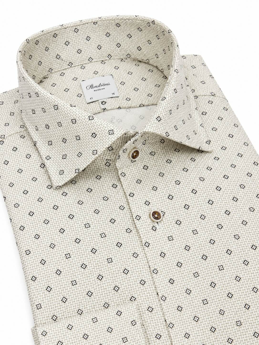 Regular Fit Cotton Shirt in Beige with Geometric Pattern