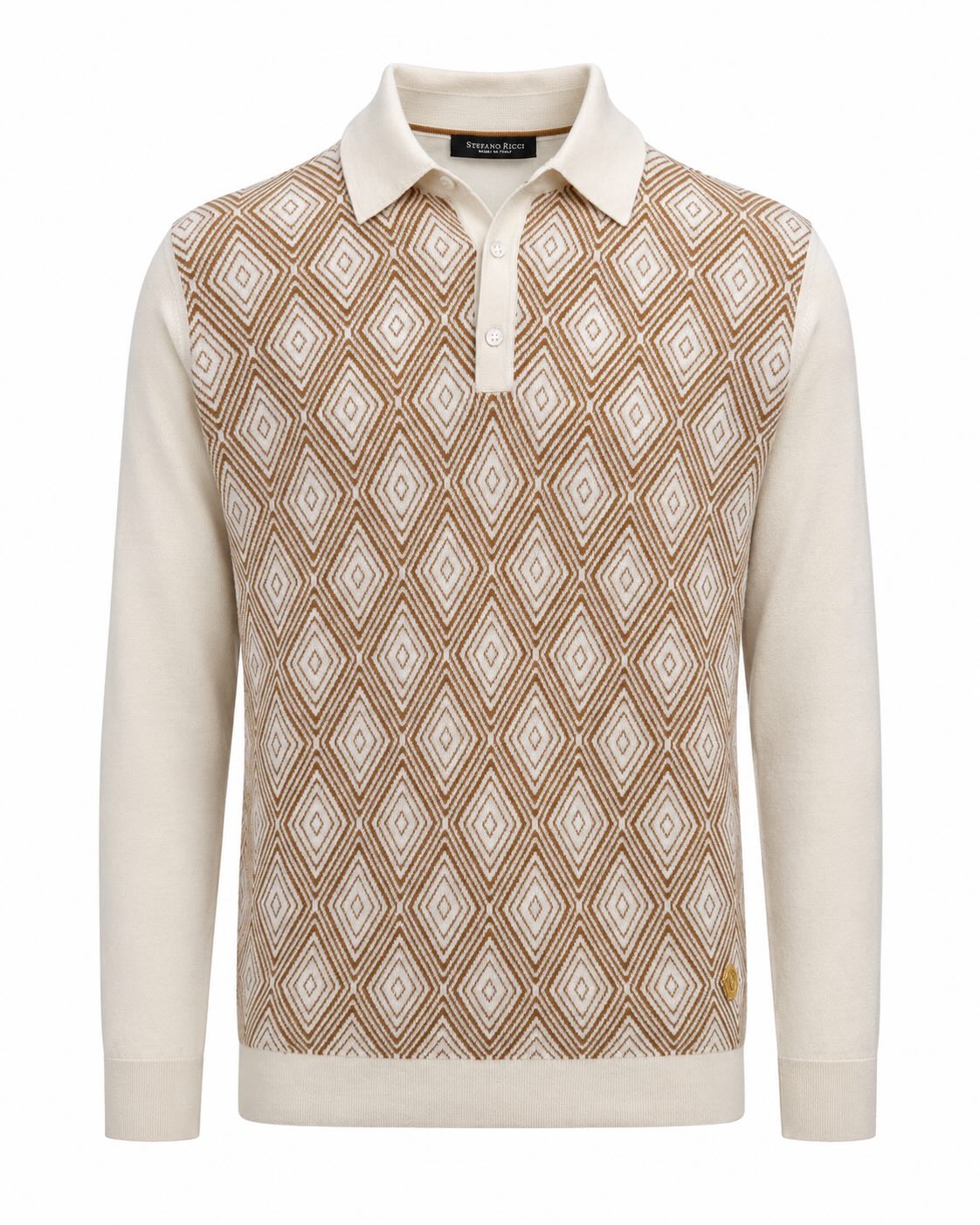 Kaschmir-Seide Strick-Poloshirt mit geometrischem Muster