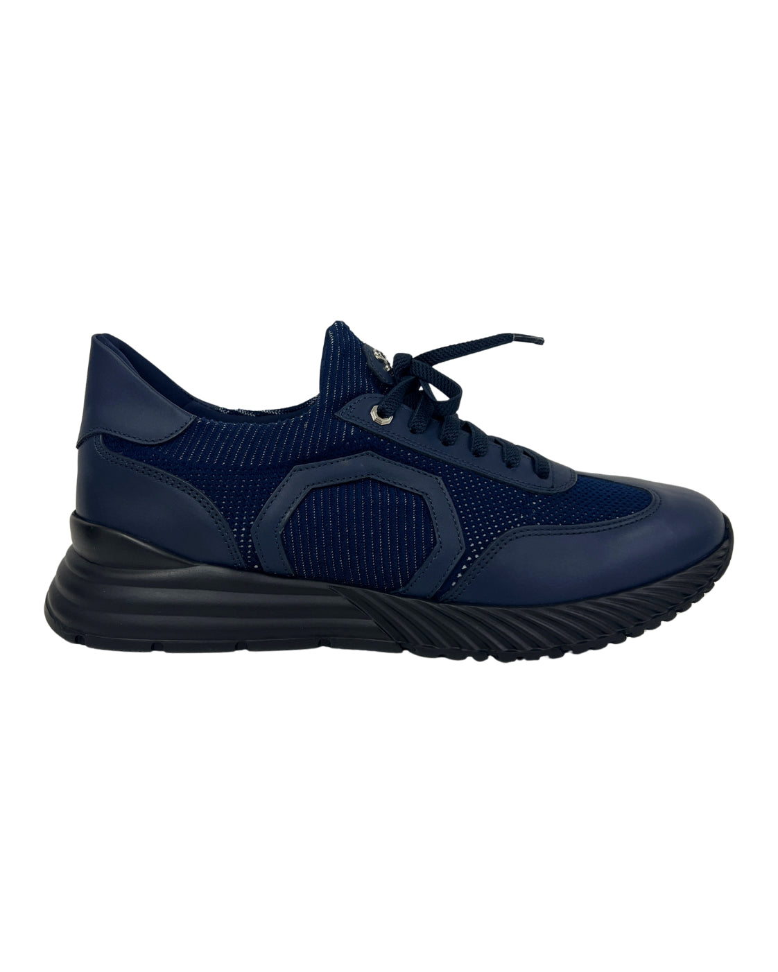 Dunkelblaue Sneakers aus Leder und Synthetik
