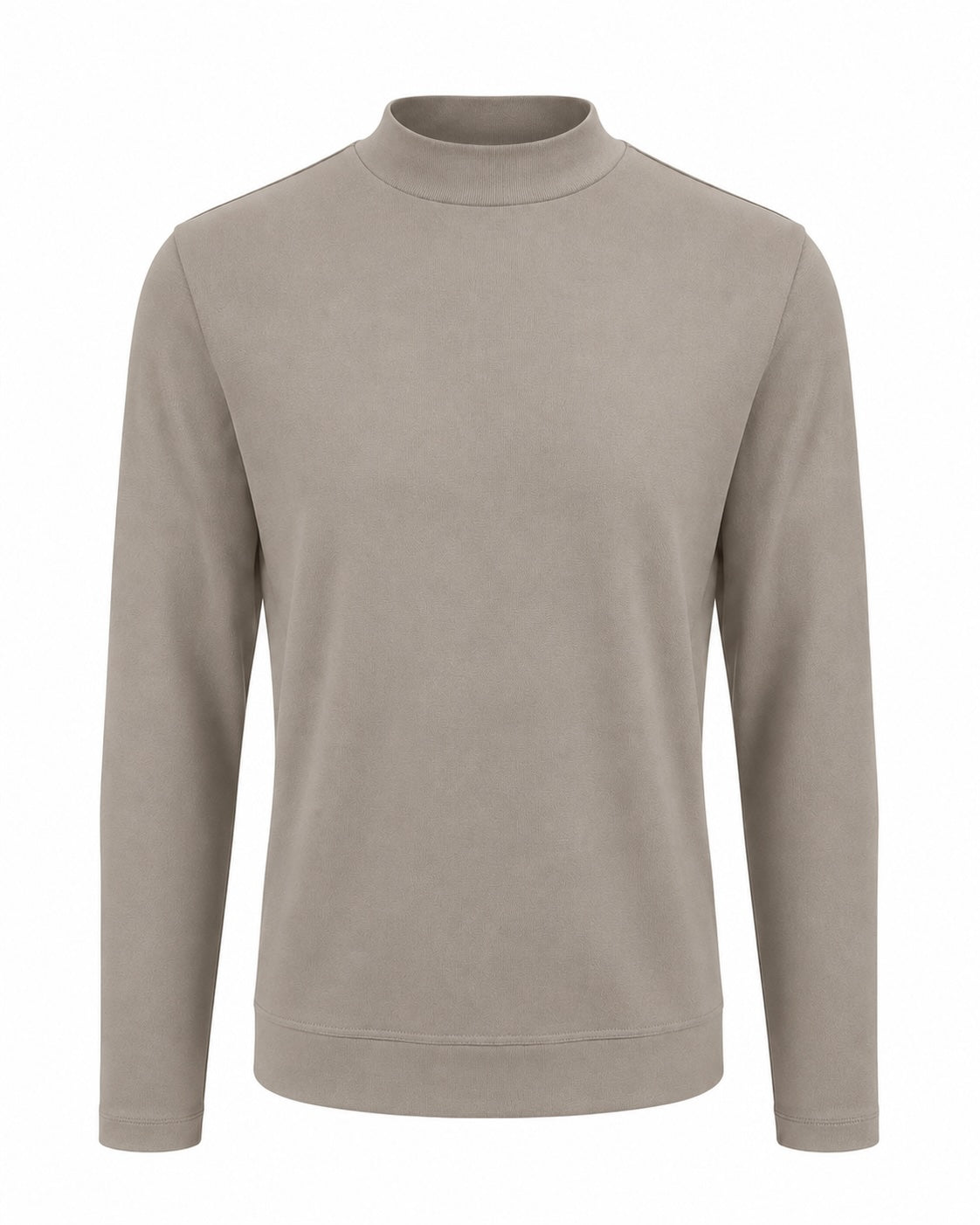 Baumwoll-T-Shirt mit Mock-Neck in Taupe