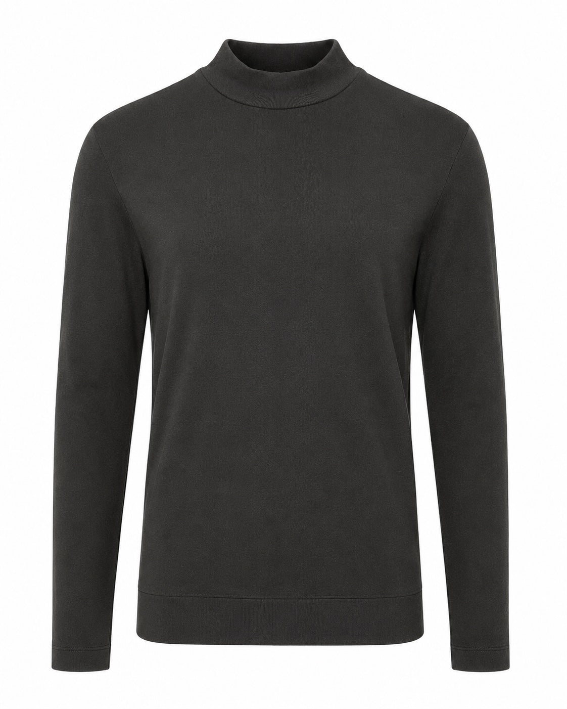 Baumwoll-T-Shirt mit Mock-Neck in Dunkelgrau