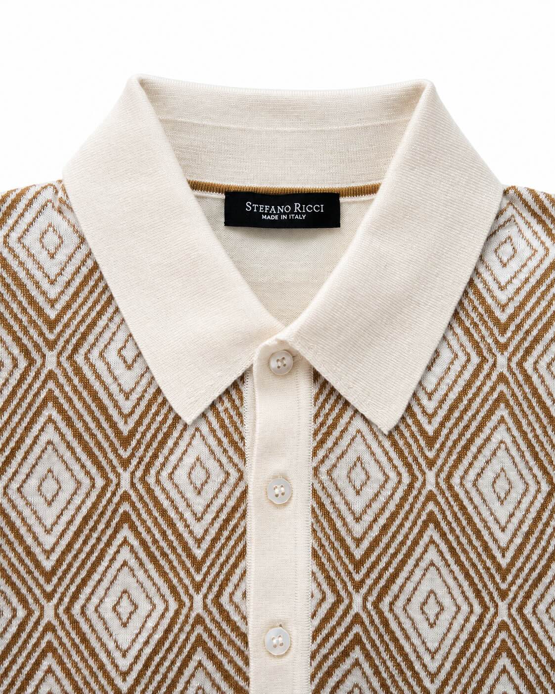 Kaschmir-Seide Strick-Poloshirt mit geometrischem Muster
