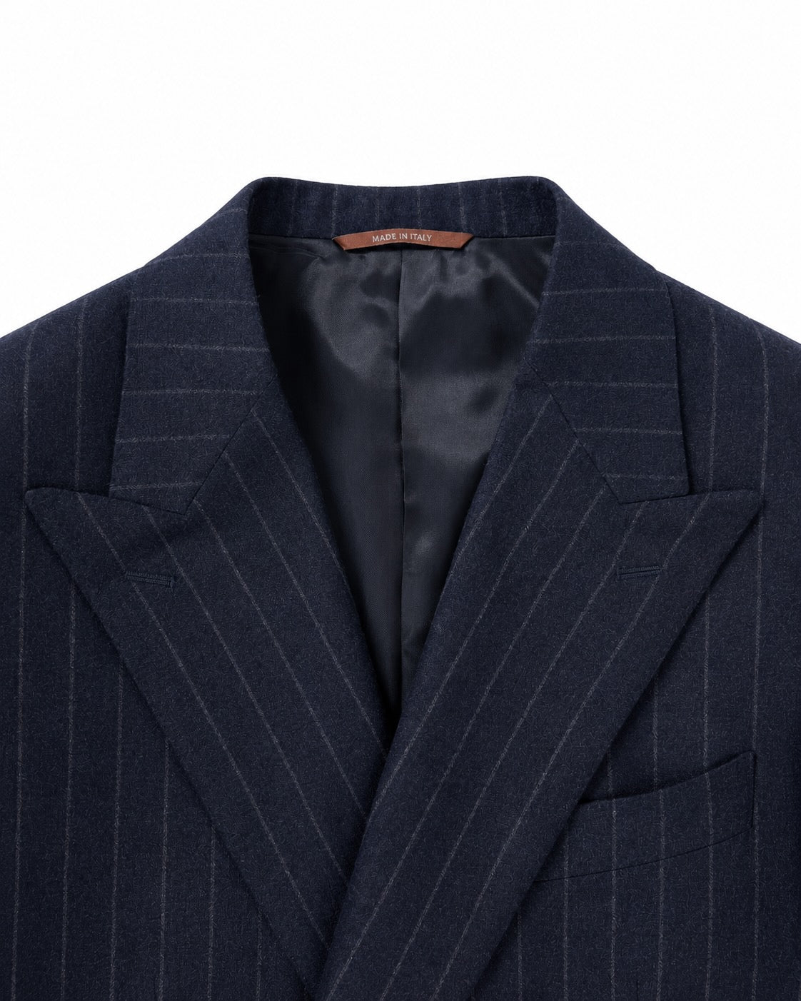 Double-Breasted Pinstripe Wool Suit in Navy