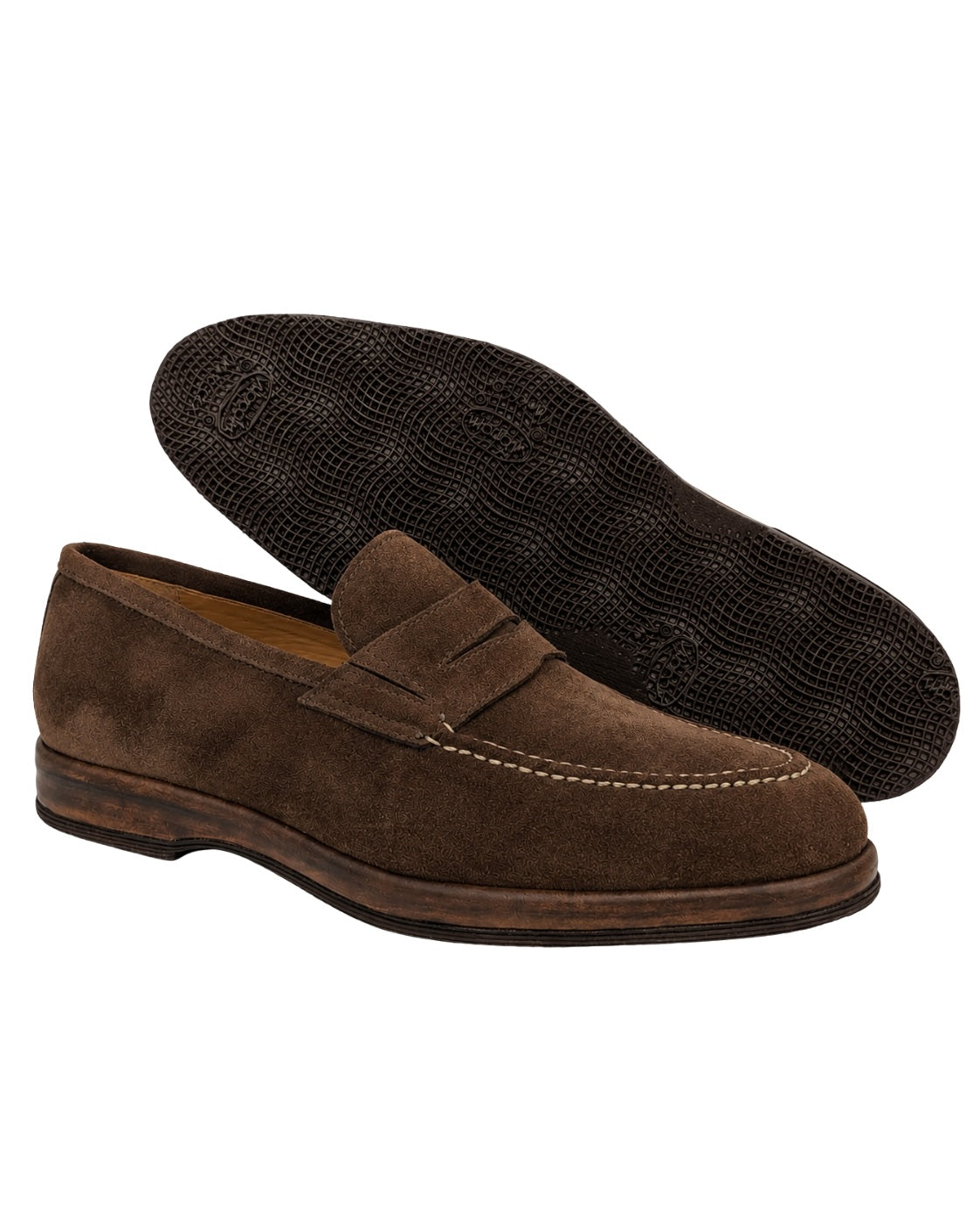 Braune Wildleder-Pennyloafers mit Ledersohle