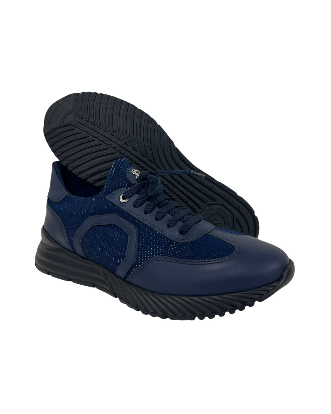 Dunkelblaue Sneakers aus Leder und Synthetik