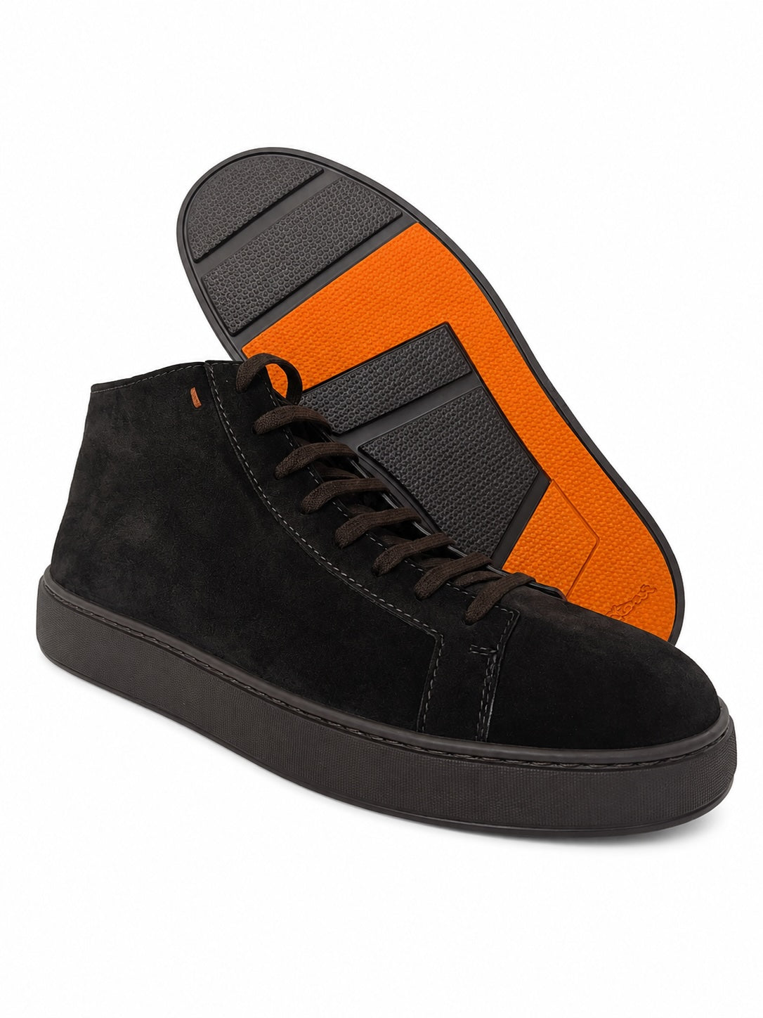 Dark Brown Calf Suede High-Top Sneakers