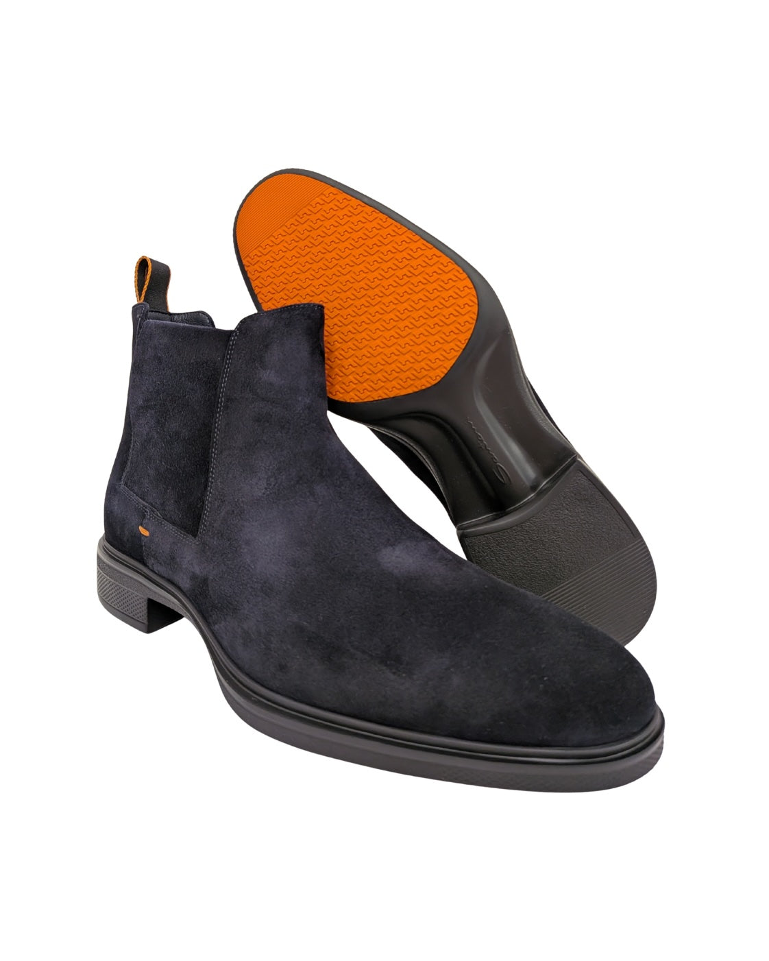 Dark blue suede Chelsea boots with a lightweight sole